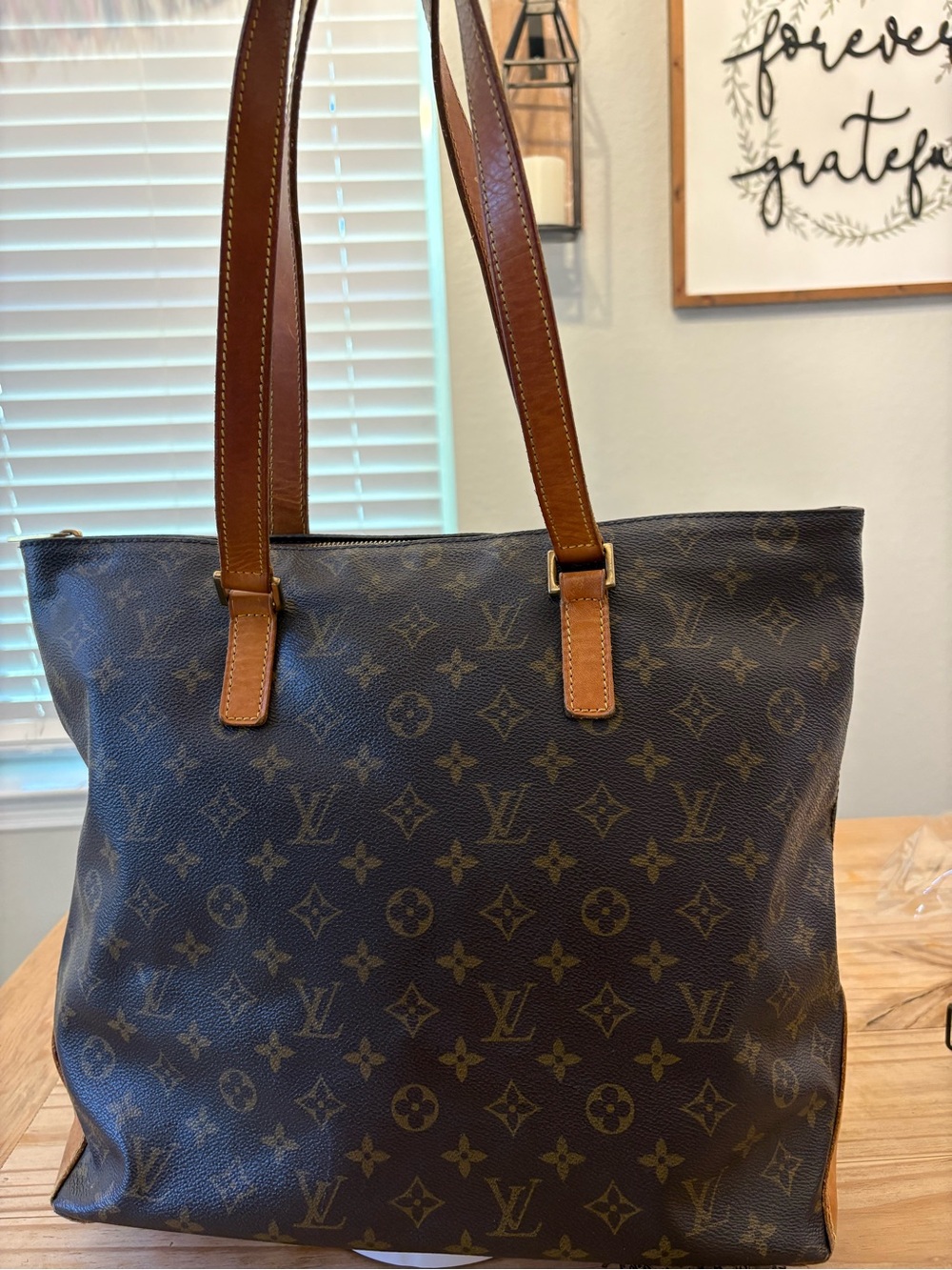Louis Vuitton Monogram Canvas Tote in Brown with Tan Straps